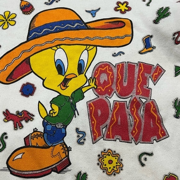 Vintage 1980s Tweety Bird Looney Tunes Que' Pasa Cartoon Crewneck Sweatshirt - Picture 4 of 5